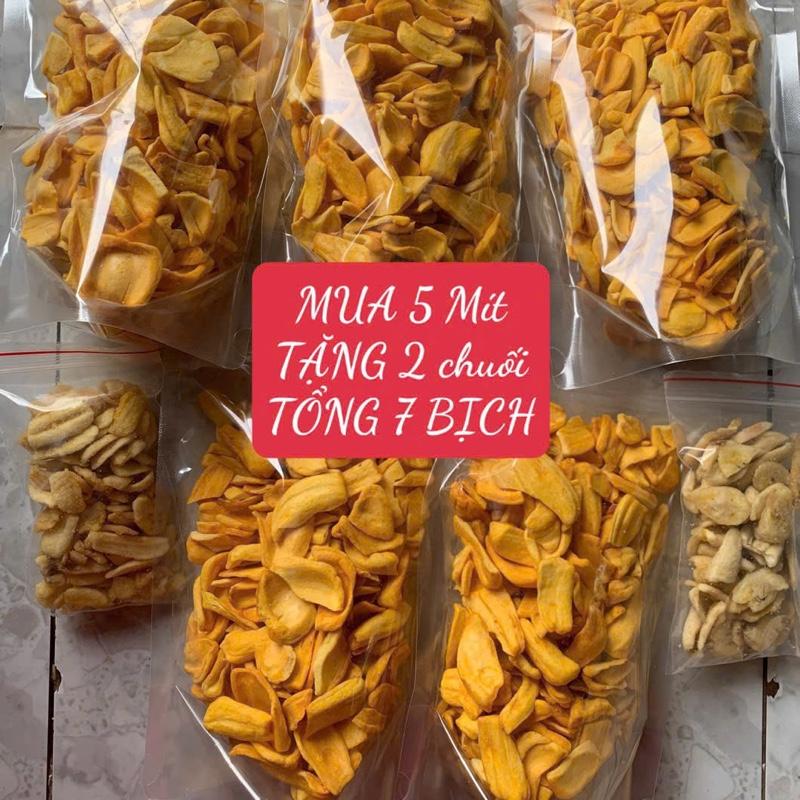7BỊCH MUA 5 mít tặng 2 chuối Combo 1KG 5 gói mít sấy VỤN TO mỗi gói nặng 200gr ngon giòn xốp tặng kèm 2 gói chuối nhỏ