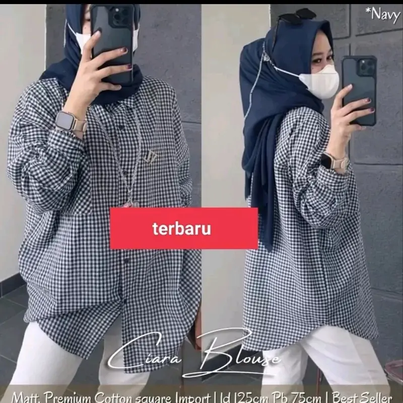 blouse atasan terbaru/blouse ciara/blouse kotak /blouse ciara bahan  Katun Kancing Baju Nyaman kemeja polos 3