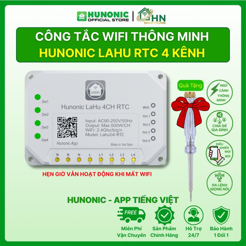Công Tắc Thông Minh Lahu 04 RTC - Tích hợp IC Thời Gian Thực, Điều Khiển Qua App