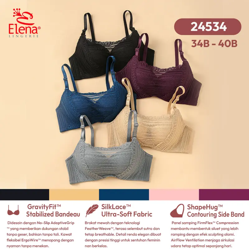 Elena Bandeau Wired Bra kawat Pakaian Dalam Wanita Busa Tipis 34B - 40B E 24534 0