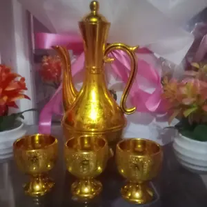 1Set teko anggur penarik kekayaan Set Ibadah Cangkir Dewa Keberuntungan - 1Pot + 3Cup