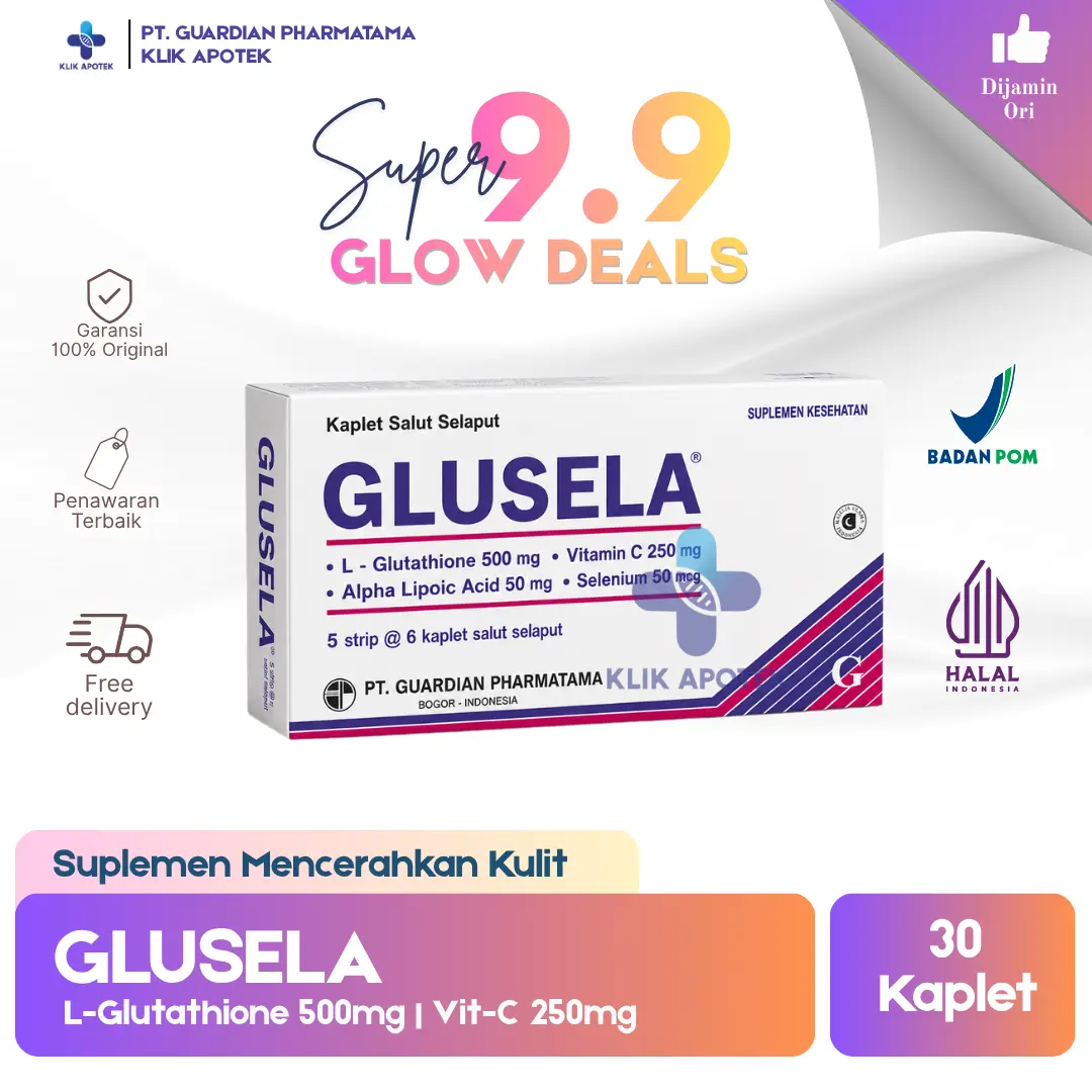 GLUSELA GLOW MONTH | L-GLUTATHIONE 500MG + VITAMIN C 250MG | Suplemen Pencerah Kulit