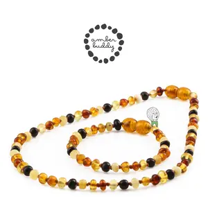 Amber Buddy | XB43M Kalung & Gelang Amber Bayi Multicolour Brown Glossy - 32cm & 14cm