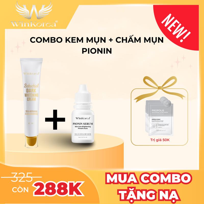 Mua ComBo Tặng 1 Nạ Mụn Chấm Mụn PIONIN Serum Skin Care Prevent Acne + Kem Mụn Bakuchiol Giúp Dưỡng Trắng Da Ngừa Mụn Da Dành Cho Da Mụn Thương Hiệu: WinKorea Skincare Nữ Chăm Sóc Da Làm Đẹp Da Women