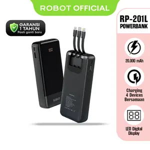 Powerbank ROBOT 20000mAH RP-201L 2.1A Dengan 3 Kabel  Charger Type C Lightning Micro - Garansi 1 Tahun [BISA COD] Smart Baterai