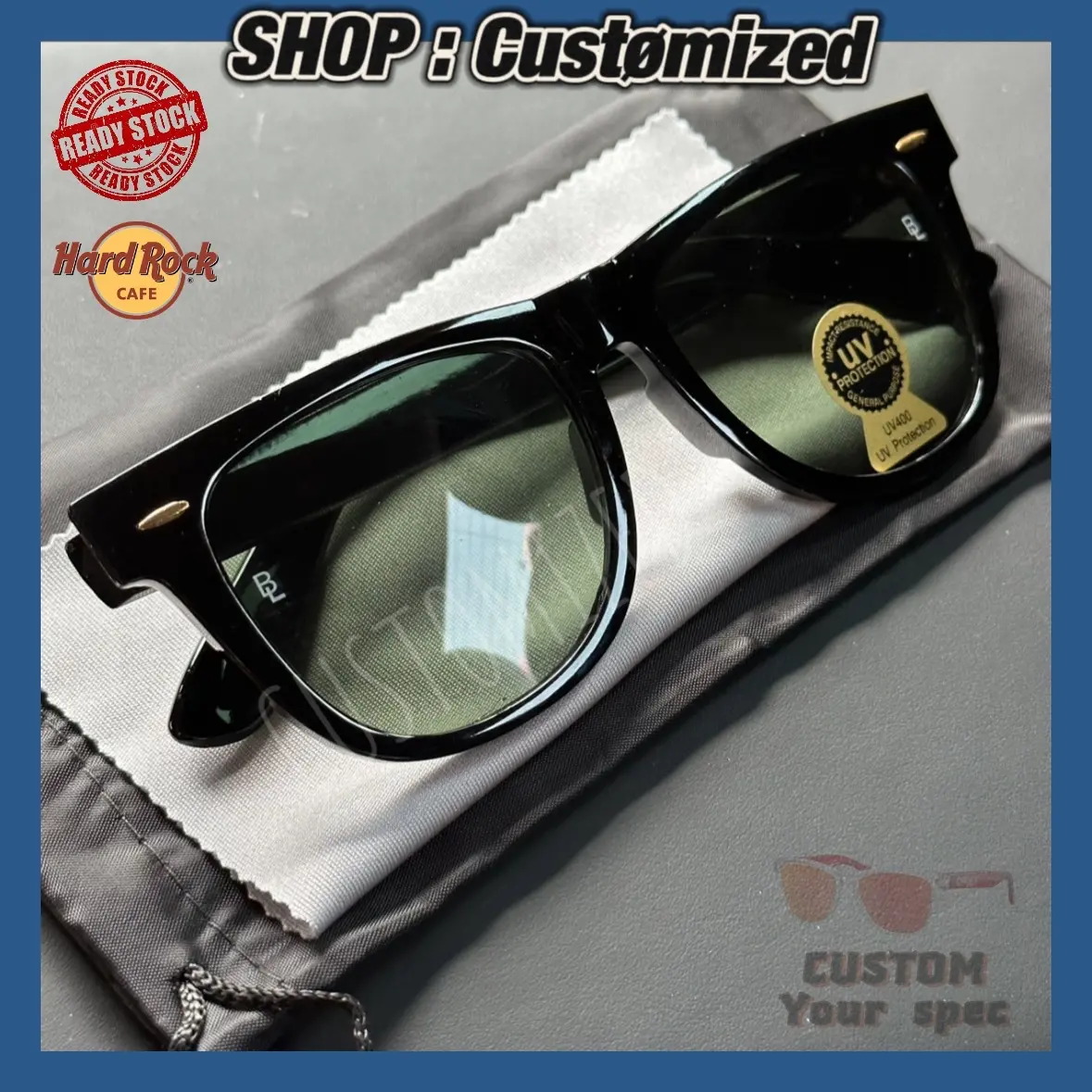 Cermin Mata Hitam Kanta Kaca, MATA KACA, Perlindungan UV400, Gaya Wayfarer Kafe Batu Keras, Stok Sedia, Sesuai untuk Lelaki dan Perempuan, Rim Penuh, Cermin Mata Hitam