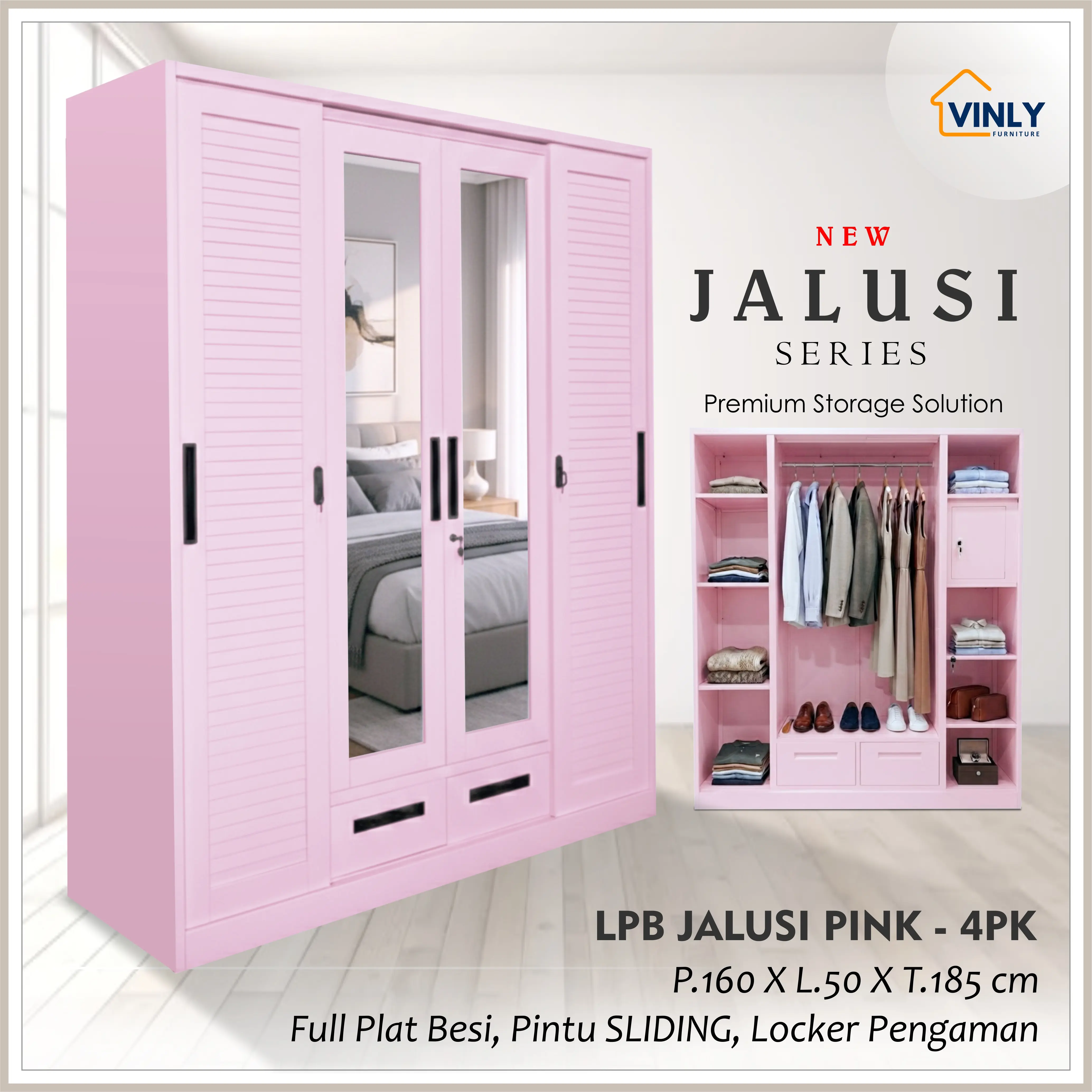 VLSB VINLY. 4PK - Lemari Pakaian Besi 4 Pintu Sliding VINLY