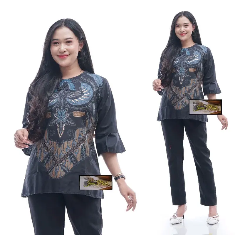 Atasan Batik Bluz Wanita, Motif Panjang Katun Baju Kerja anggun warna3 kara blouse viral keme ja simpel plus size 2
