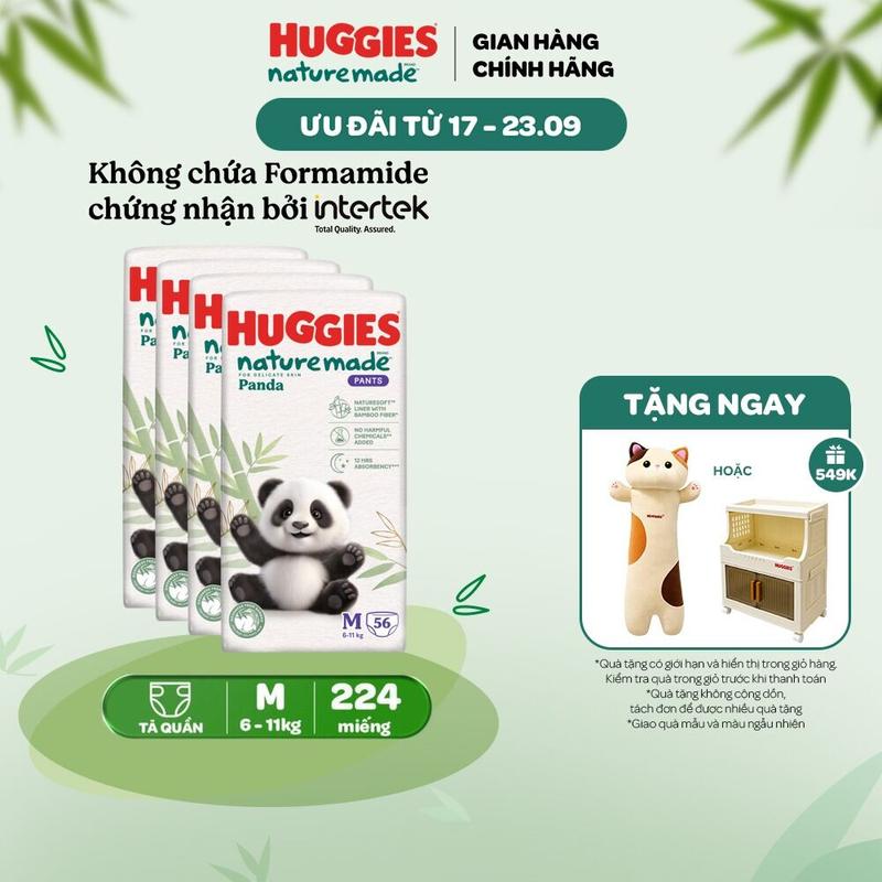 Combo 4 Tã/Bỉm quần Huggies Naturemade Panda M56/L42/XL36/XXL24