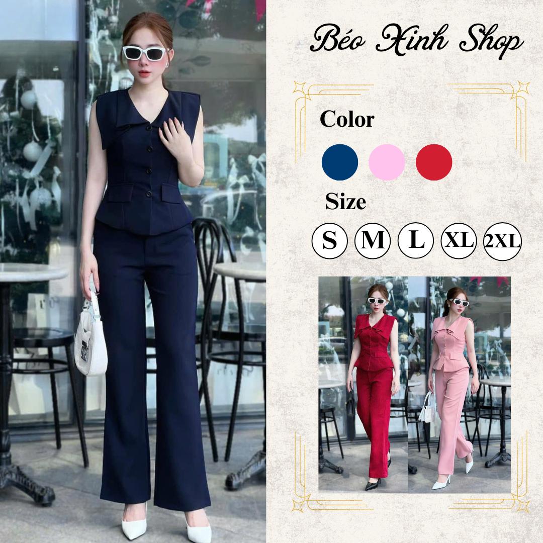 Set Quần Áo Cổ V Sang Trọng Vải Cotton Lạnh Cao Cấp Thanh Lịch Cho Các Nàng 40 - 95Kg Nữ Top Women Xoè Béo Xinh Shop - A.1498