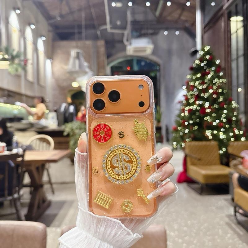 Ốp Tết Ốp Lưng Trong Nhũ Kim Luân Phú Quý + Mèo Đỏ Đồng Xu Đỏ OT-KLPQ002