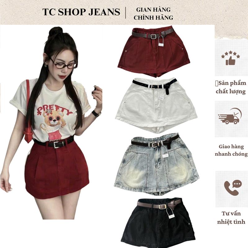 TCSHOPJEAN QUẦN VÁY JEANS BIGSIZE FORM CHỮ A CÓ LÓT QUẦN LƯNG CAO XẾP LY NHẸ CHẤT JEAN QC CAO CẤP MÃ 2101
