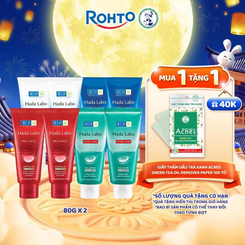 [Livestream] Combo 2 Kem rửa mặt Hada Labo (Advanced Nourish Hyaluronic Acid/Perfect White Tranexamic Acid/Pro-Aging Retinol B3/Acne Care Calming - 80g