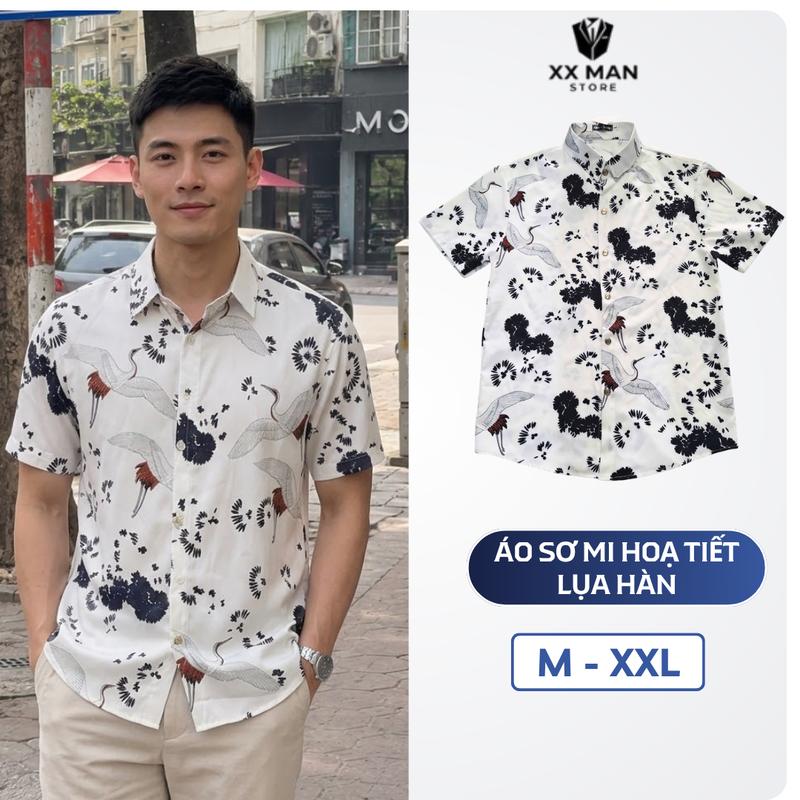 Áo Sơ Mi Lụa Cộc Tay Họa Tiết 3D XXMAN STORE Chất Vải Lụa Hàn Mềm Mịn, Thoáng Mát, Form Slim Fit
