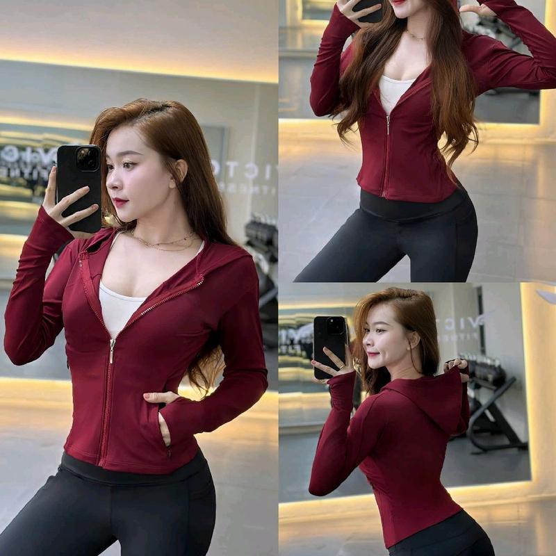Áo khoát nữ có túi khóa kéo+nón chất vải poly 2da co giãn 4 chiều tay dày có sỏ ngón chống nắng.fom Ôm gọn!thích hợp tập gym.yoga.chạy bộ Top Tim Sport áo khoác Tập Thể Dục