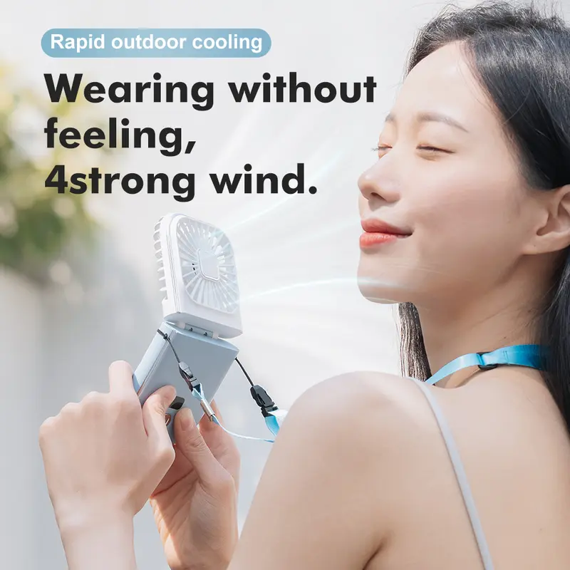 Goojodoq Kipas Angin Portable Mini USB Lipat Dudukan Ponsel /3 in1 Kipas Genggam Mini Lipat Kipas Angin /Power Bank 3000mAh /Pemegang Ponsel /Listrik Senyap Portabel USB 3 Gear 2
