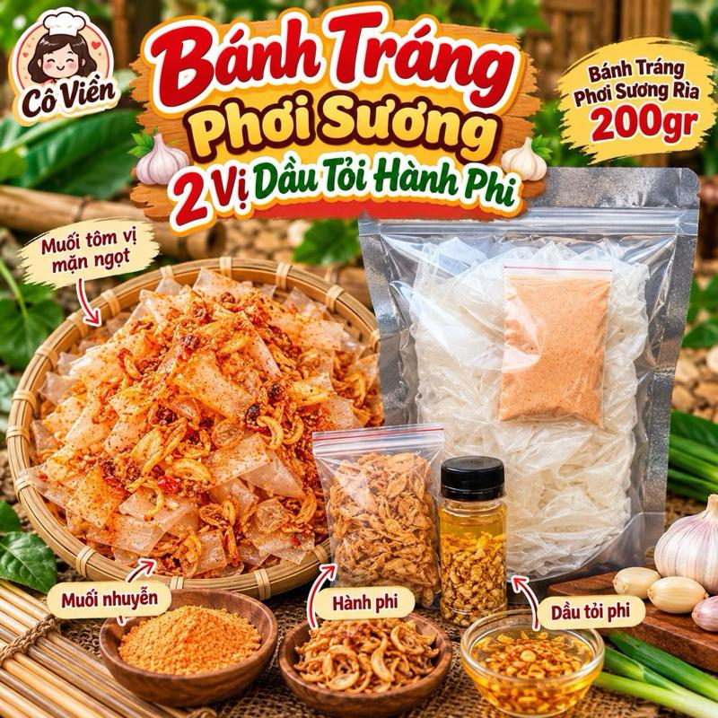 Bánh Tráng Phơi Sương 2 Vị Dầu Tỏi Hành phi