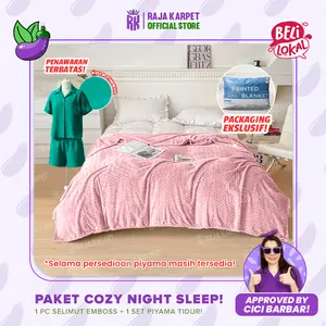 RAJA x CICIBARBAR - [FREE 1 SET PIYAMA ALL SIZE] Selimut Bulu  Lembut Estetik Tekstur Emboss Warna Polos Ukuran Ideal
