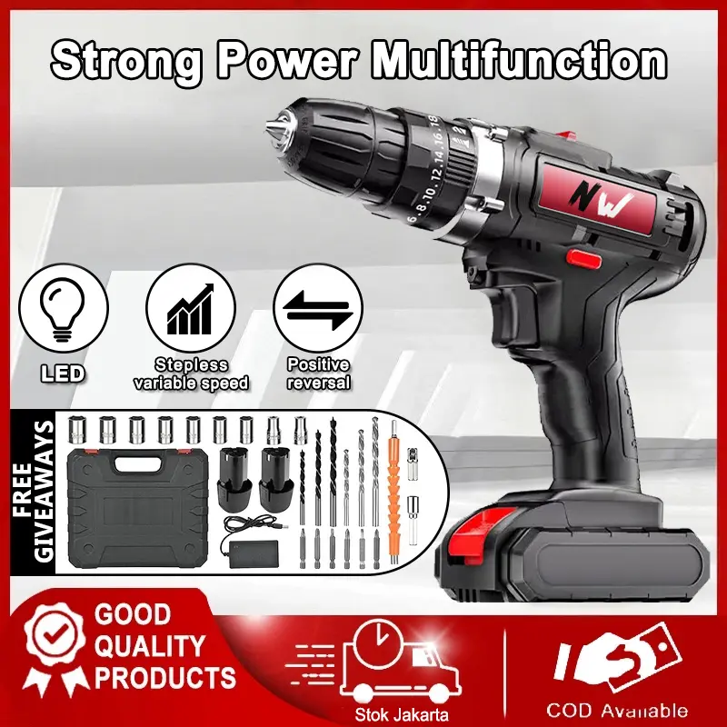 Bor Listrik Cordless 299V - 3 Speed, Baterai Tahan Lama, Impact Drill & Electric Drill Multifungsi, Cocok untuk Tukang & DIY