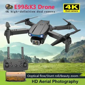 【HOT】Drone E99 Pro 4K Kamera Ganda HD Drone Mini WiFi FPV Kamera Drone Luar Ruangan Dalam Ruangan Drone Remote Control Dapat Dilipat Hitam