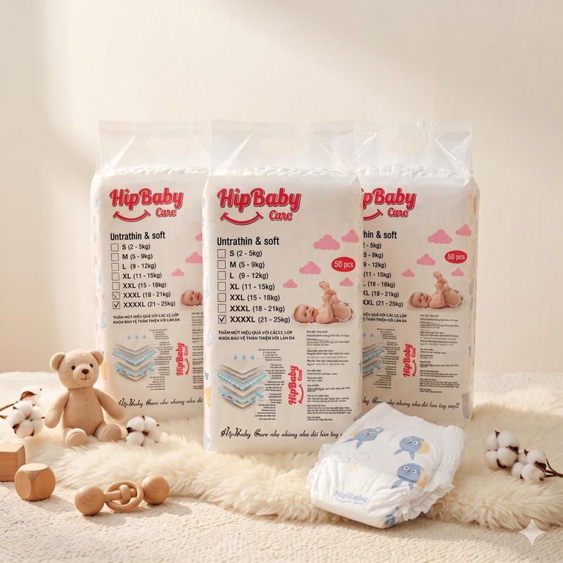 HipBaby Care Combo 150 Miếng Tã Dán - Bỉm Quần Mỏng Thoáng Thấm Hút Tối Ưu Đủ Size Cho Bé