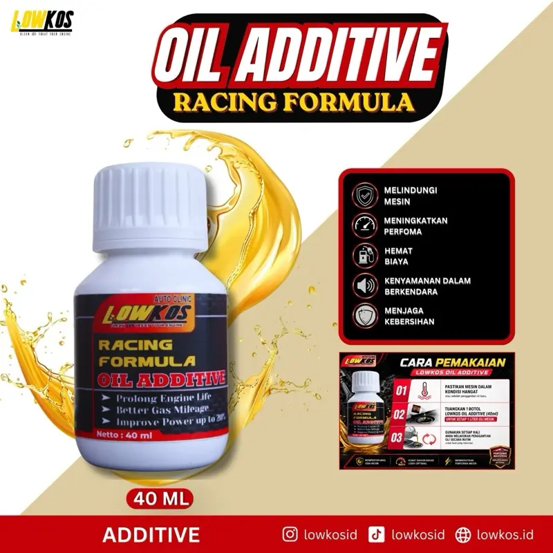 LOWKOS Additive Oli Mesin 40 ML Pelumas Oli Kendaraan