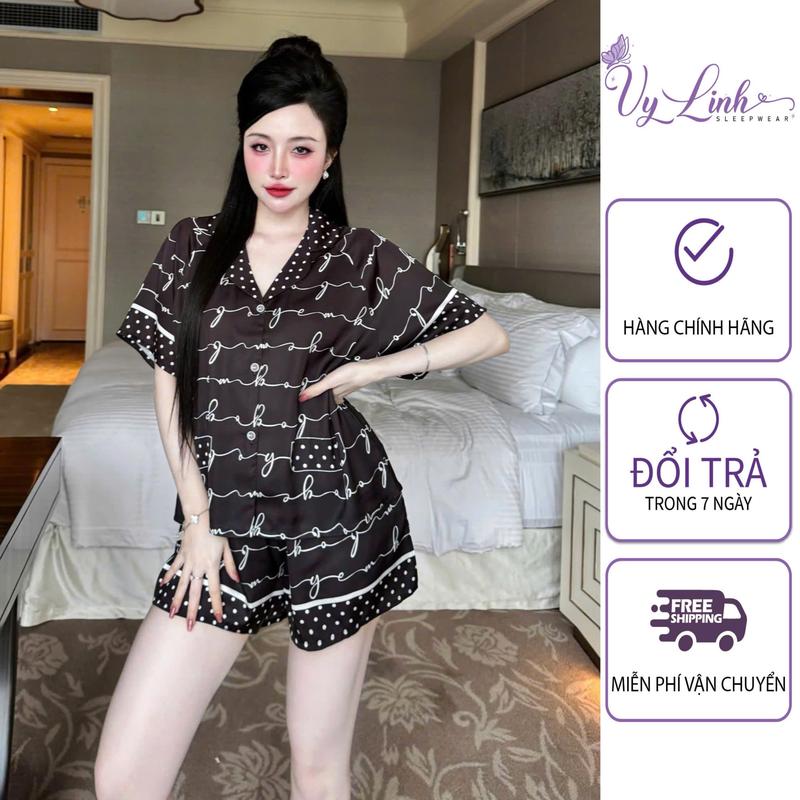  Vy Linh SLEEPWEAR Bộ Đồ Pijama Đùi Croptop Hoạ Tiết Dễ Thương Chất Liệu Lụa Latin Mềm Mại S1197 
