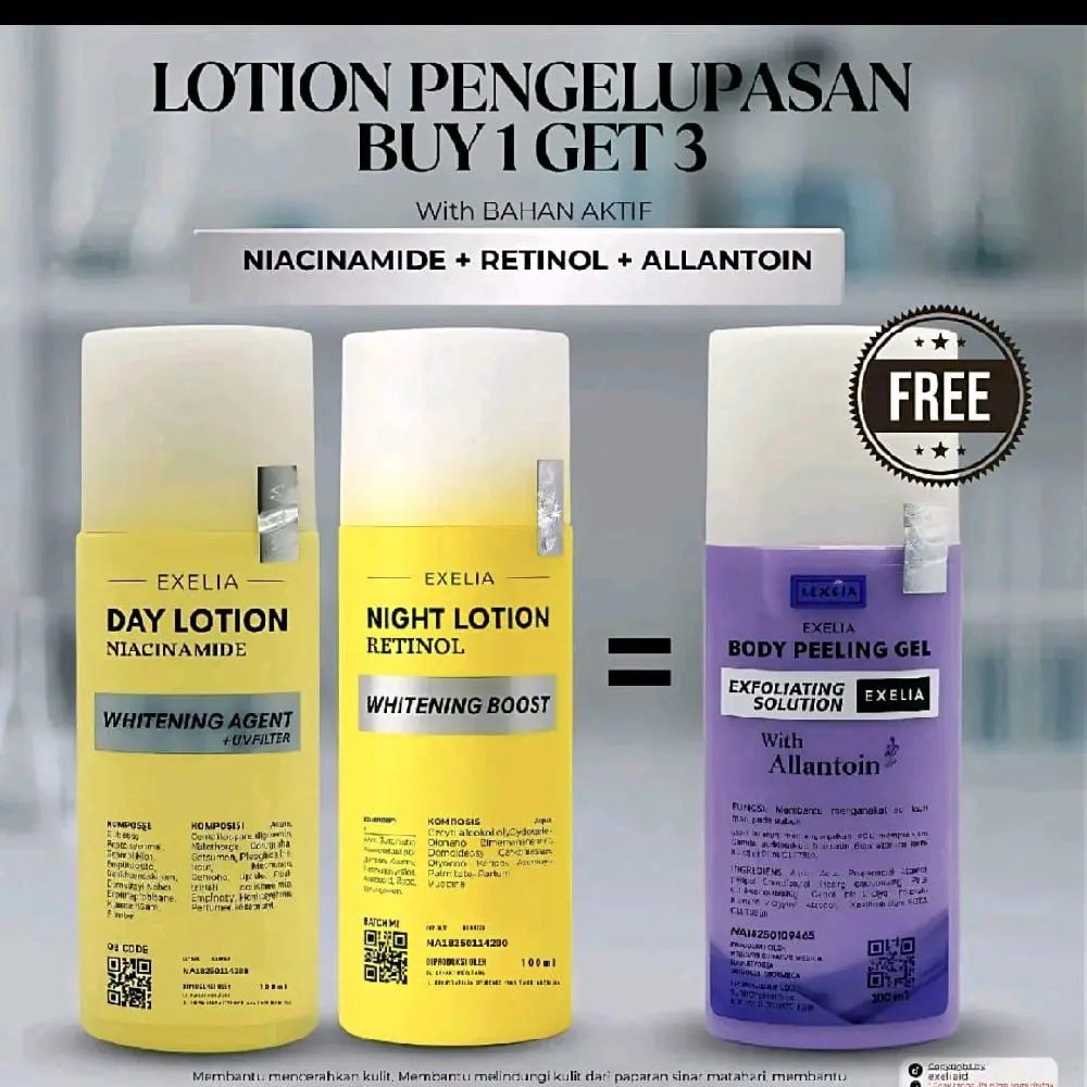 EXELIA Dosting Lotion Pengelupasan Booster 1 Paket Isi 3 Day Night Peeling Isi 100 Ready dengan Niacinamide Retinol Allantoin