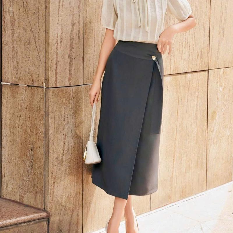 Chân Váy Dáng A Dài 80cm Tà Chéo 1 Khuy Đồng Mã 4962