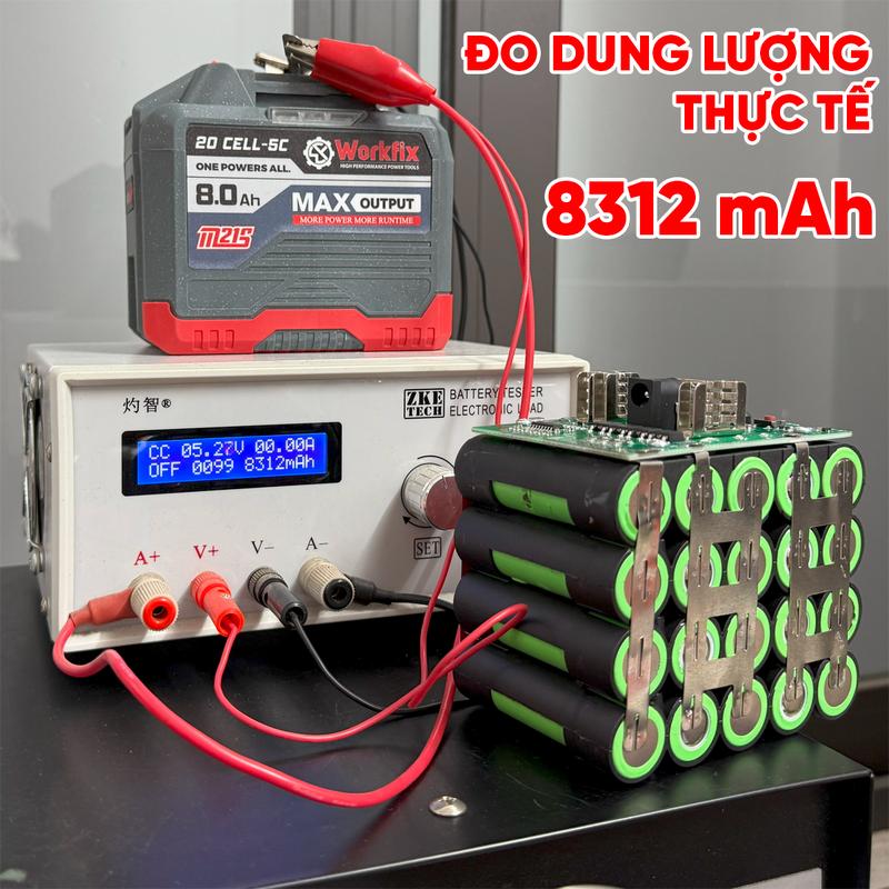 Workfix 20 Cell 8Ah - WF-BK2008A - Mạch 4 Mosfet - Chân Pin Phổ Thông - Vỏ Abs Chống Va Đập - Chuyên Dùng Cho Khoan Bê Tông Mài bulong Cưa...