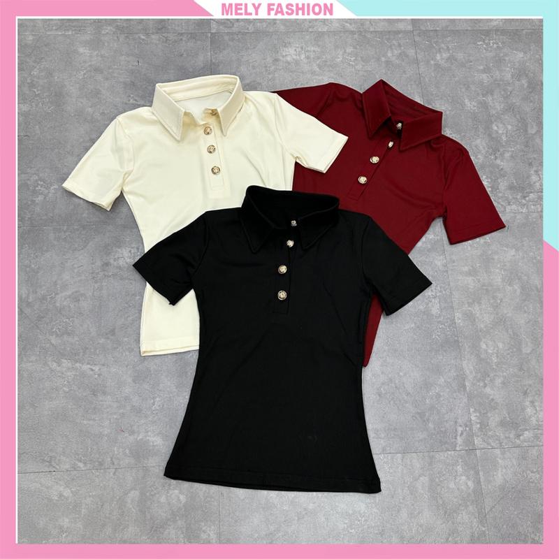 Áo thun nữ có cổ Mely Fashion polo khuy đồng chất thun tăm lạnh cao cấp mềm mịn co giãn màu đỏ đen nâu be mùa hè AL50