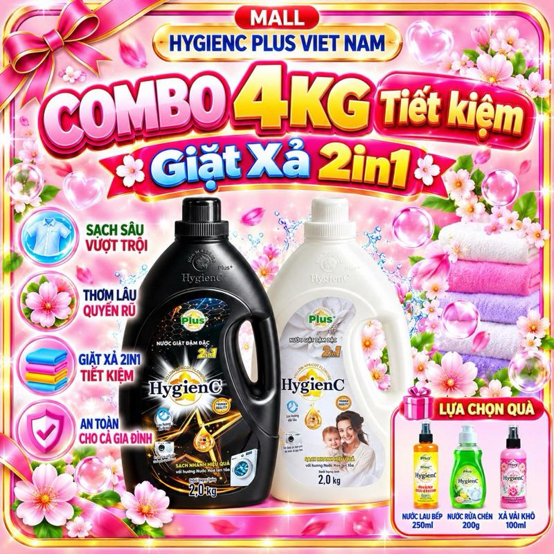 Combo 4Kg Giặt Xả thơm 2in1 Có giấy tờ, HD CTY, Làm Sạch Sâu Thơm Lâu ,Tặng Quà Tuỳ Chọn, Dành Cho Giặt Tay & Giặt Máy
