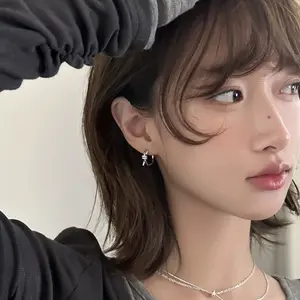 EAR PARTNER-Anting-anting melingkar zirkon yang indah gaya populer baru, anting-anting jarum perak 925 kelas atas untuk wanita