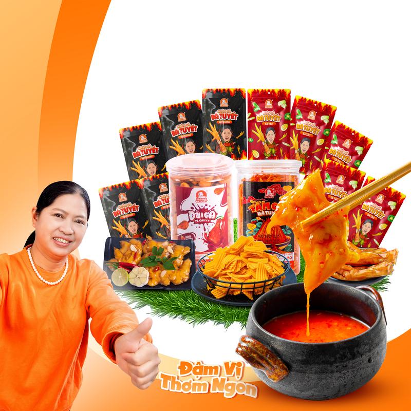 [Tặng 1 hũ sốt chấm] Combo SONG GÀ SONG BIM: 5 chân gà sả tắc +5 chân rút xương+1 bim bim tăm cay+1 hũ đùi gà tê  cay  - ĂN CÙNG BÀ TUYẾT