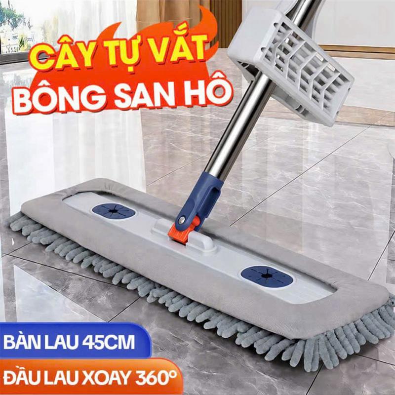 Cây Lau Nhà San Hô 45x12cm Xoay 360 Độ - Mẫu Mới 2026 (1 Chổi + 2 Bông Lau) - Giải Pháp Vệ Sinh Hiệu Quả Tiết Kiệm Thời Gian