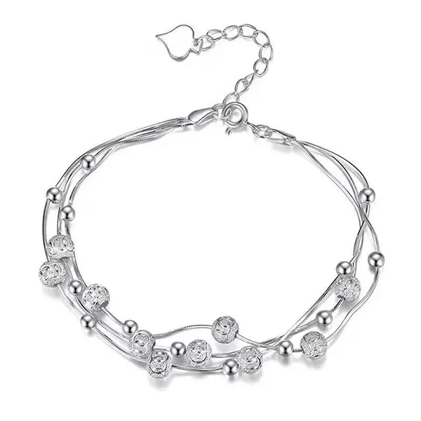 Vòng  hạt  mắn ba đời ba thế giới bằng bạc Ý S925 cho  thiết kế sang trọng nhẹ nhàng mùa hè, vòng  trang sức cao cấp lac tay co 4 la man may 3