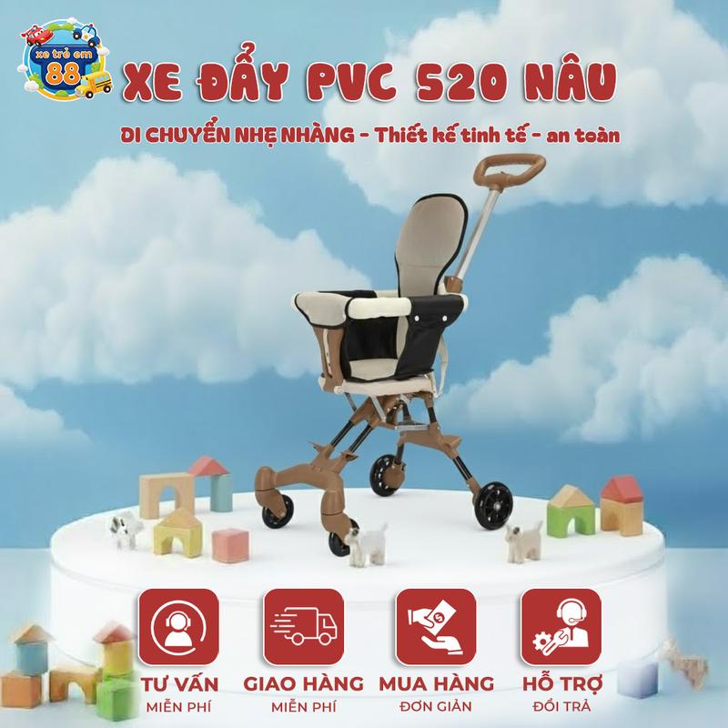 Xe đẩy gấp gọn PVC màu nâu cho bé yêu (có đệm) hợp kim nhôm đen cao cấp xe đẩy  chilux xe đẩy  tomorrow sky xe  đẩy