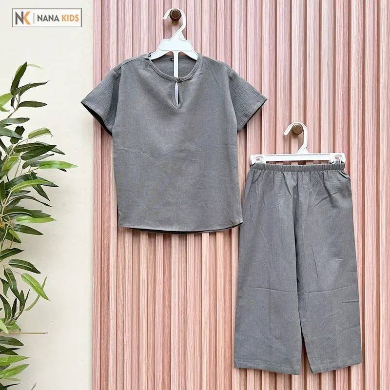 JM Kids - Setelan Baju Muslim Anak Laki Laki / Setelan Koko Lengan Pendek Celana Panjang Usia 1-8 Tahun / Setelan Baju Anak Laki Laki Model Kancing Buttonwood 3