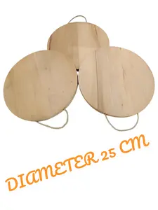 Telenan Lukis Kayu Pinus Tali Model Bulat Diameter 25cm Papan Potong Dapur dengan Tali Gantung Kado Multifungsi