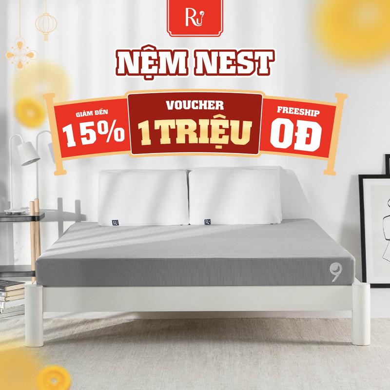  Nệm Foam Nest Ru9 15cm Cao Cấp | Ngăn Cách Chuyển Động | 2 Lớp Foam Nâng Đỡ | 6 Kích Thước 