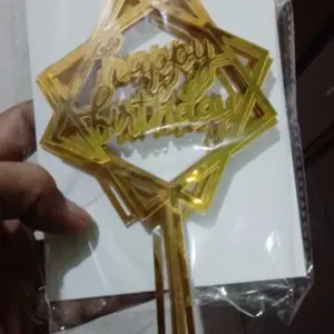 (10) Toper HBD Akrilik untuk Hiasan Kue Ulang Tahun (Acrylic Happy Birthday Cake Topper)