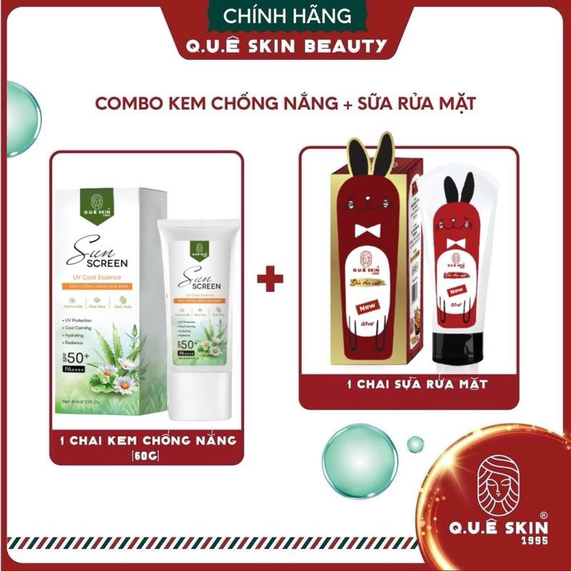 Combo V11: Kem Chống nắng 60Gram + Sữa Rửa Mặt 60 gram Thương hiệu Quê skin Làm Đẹp Da cho nam và nữ