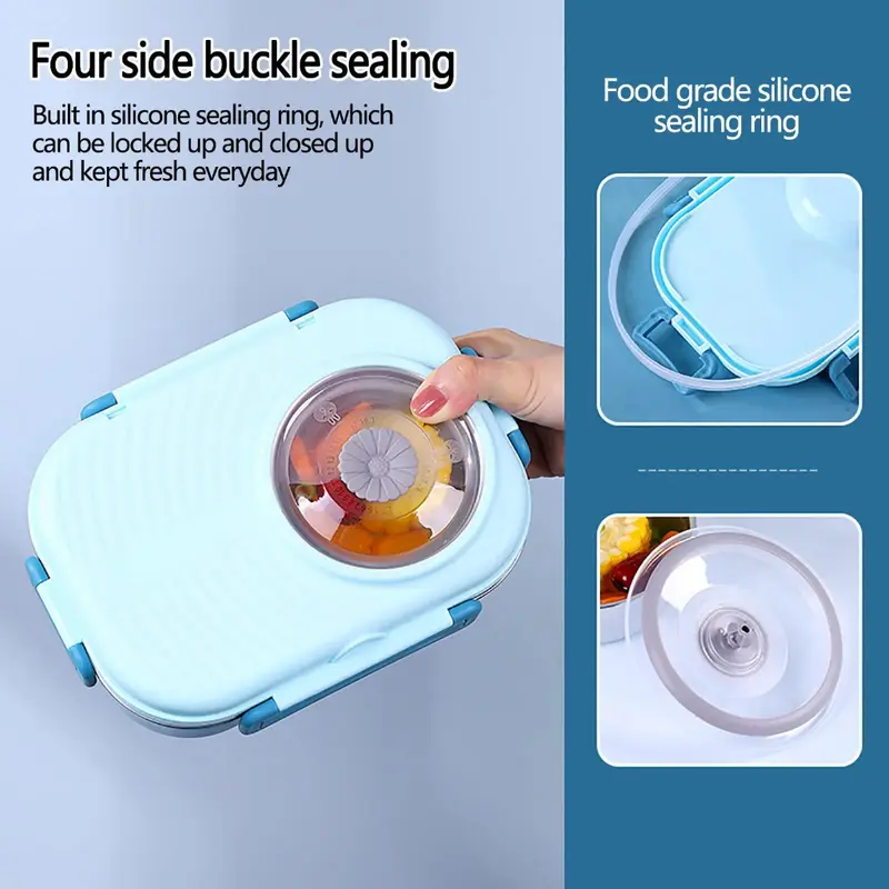 1000ml kotak makan stainless 3 sekat+tempat sup 200ml /Lunch box stainless tahan panas dan anti tumpah 5