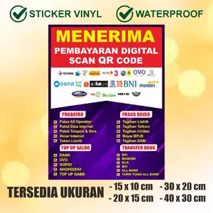Stiker Vinyl Warung Menerima Pembayaran Digital TopUp dan Qris
