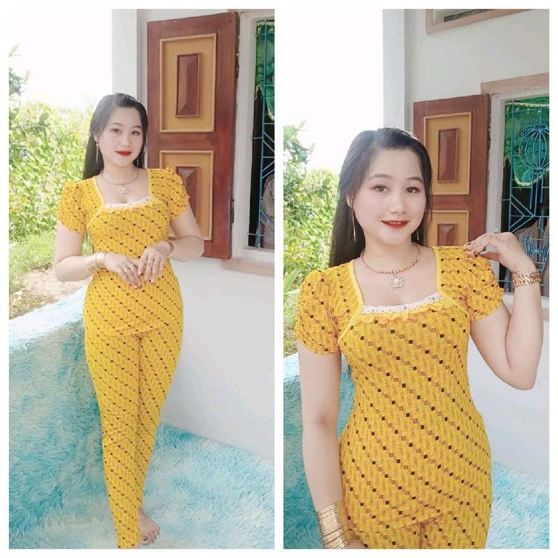  Bộ Thun aty tơ cổ vuông phối ren ngực tay ngắn phồng quần dài ống nhỏ đủ size 12345 Áo  Nữ Wommen 