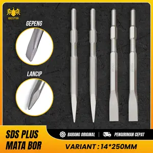 [BESTIR] SDS Plus Mata Bor Bobok Lancip Gepeng Pahat Tembok Beton Chisel 14x250