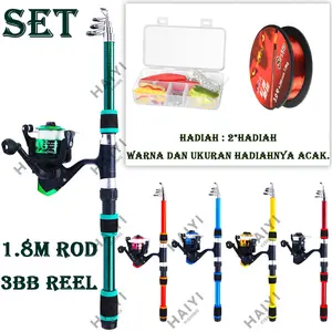 Joran Pancing Set 1.8M 6 Bagian Spinning Fishing Rod Reel Set Fiber Glass Telescopic untuk Air Tawar Anak-anak Fishing Pancingan Set Lengkap