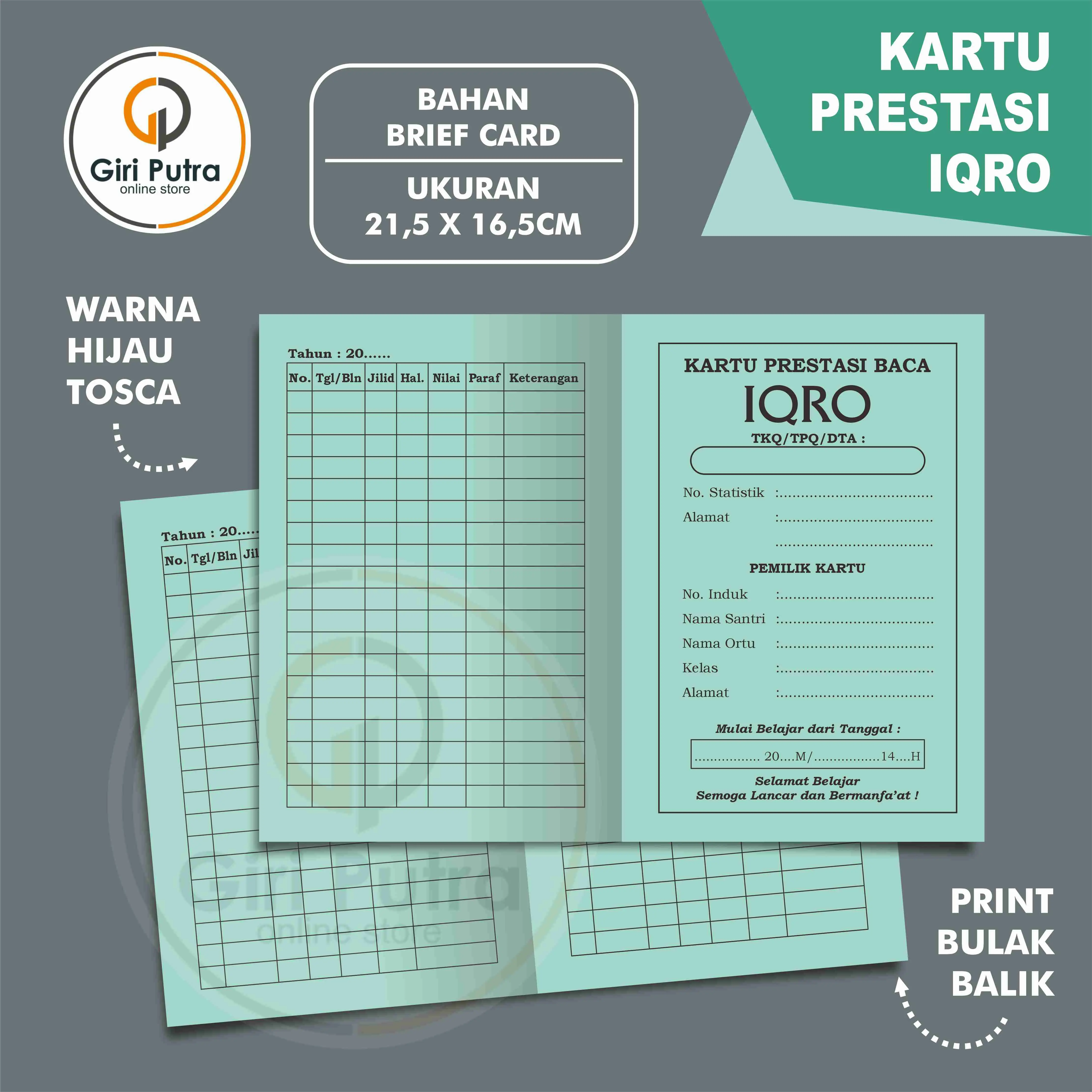 KARTU PRESTASI BACA IQRO / KARTU ISI 50 LEMBAR
