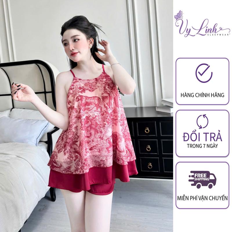 Bộ Đồ Yếm Ngủ Dành Cho Nữ Hoạ Tiết Loang Chất Liệu Voan Ánh Kim 2 Lớp S957-2