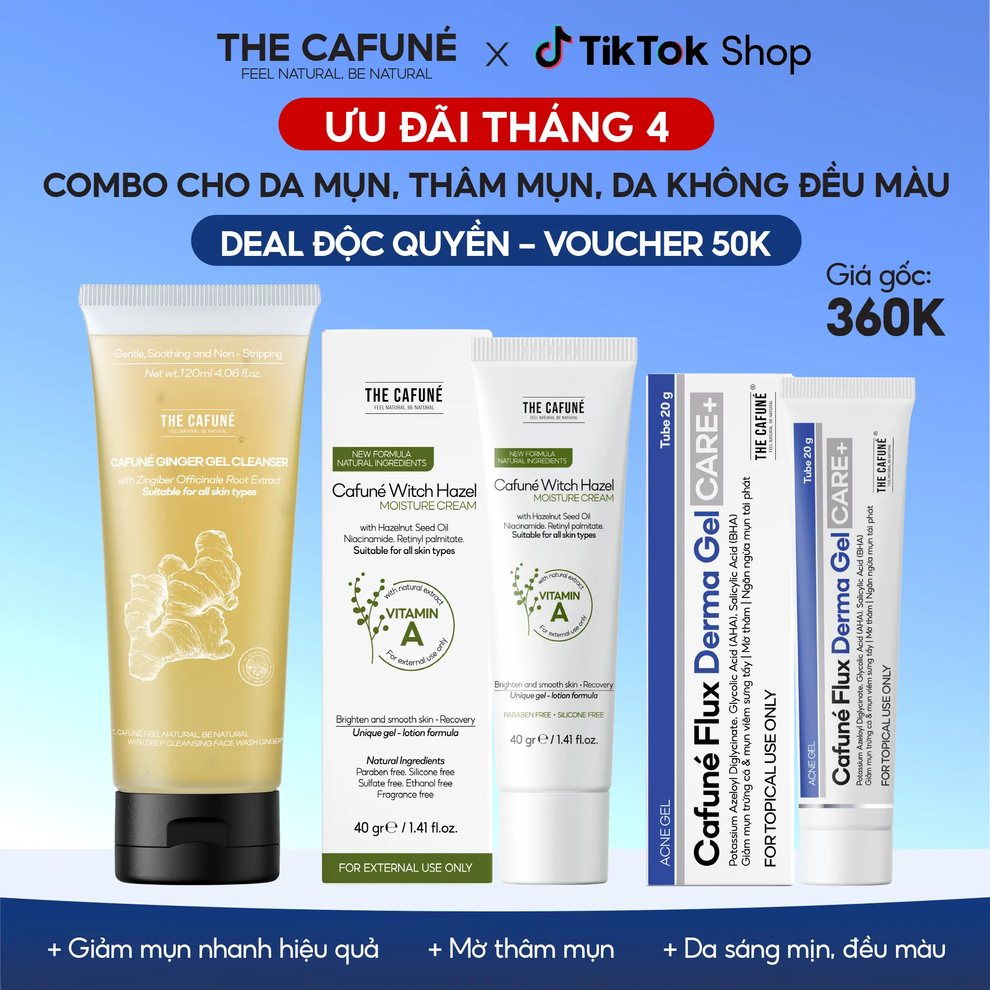 [DEAL ƯU ĐÃI THÁNG 4] Combo Gel Chấm Mụn Cafuné Flux, Sữa Rửa Mặt, Kem Dưỡng Ẩm The Cafuné Dành Cho Da Mụn 120gram Skincare  Làm Đẹp Da Chăm Sóc Da